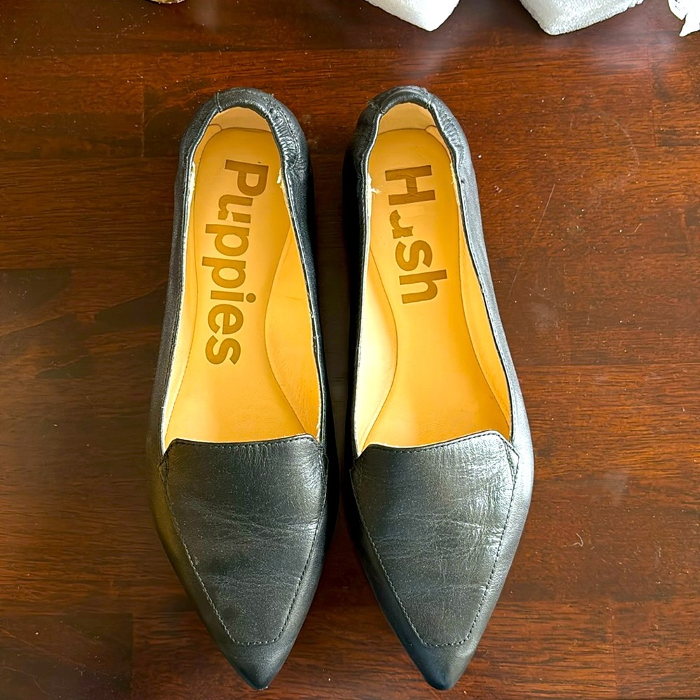 Black soft leather flats